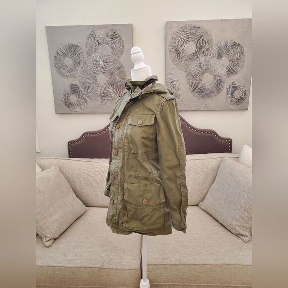 🦋 J. CREW 🦋 Military Fatigue Boyfriend Utility Hooded Jacket - [XS, Green] - Picture 7 of 16